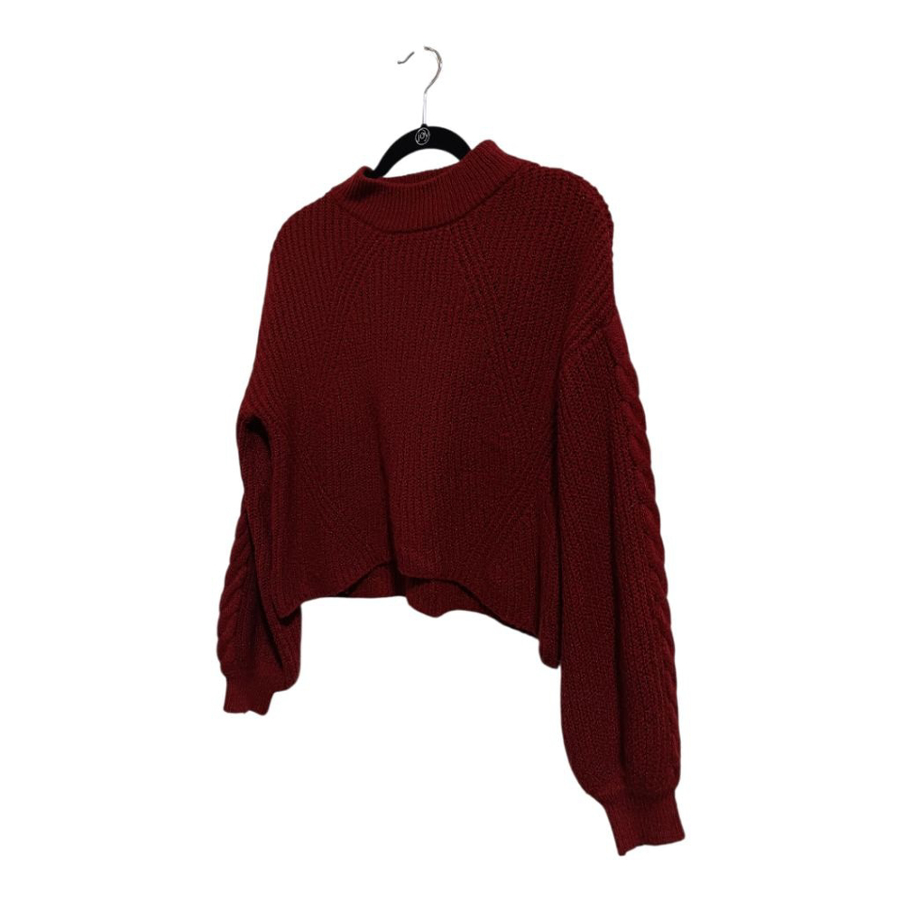 BP Balloon Cable Knit Sleeve Raglan Mock Neck Oversized Sweater in Maroon - Picture 6 of 12